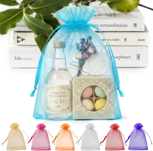 Miniatura 11 de ANZNKU Paquete de 50 bolsas de organza surtidas de 6 x 9 pulgadas, bolsas de malla con cordón, bolsa de malla para regalos, bolsa de organza grande