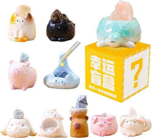 Miniatura 7 de Figuras de caja sorpresa con temática de gato de cristal de diamante, bolsa misteriosa, diseño aleatorio, figuras de acción coleccionables, Gato