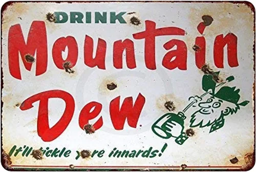 Drink Mountain Dew Man Cave - Decoración de pared, letrero de metal de aspecto vintage para barra de café del hogar, 8 x 12 pulgadas