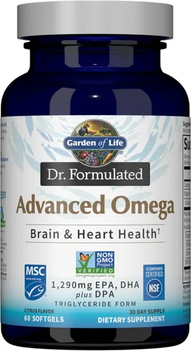 Garden of Life Aceite de pescado omega avanzado formulado por el Dr. - Limón, 1,290 mg de EPA, DHA + DPA en forma de triglicéridos, suplemento Omega