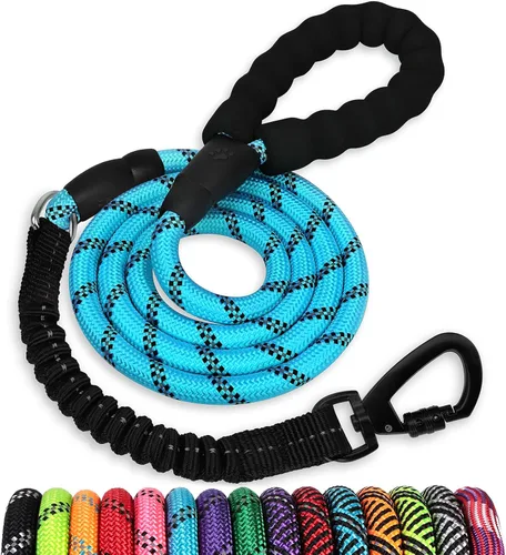 Miniatura 21 de Correa de perro de cuerda de 3 pies: correa resistente con gancho giratorio bloqueable, hilos reflectantes, bungee y asa acolchada - Correa