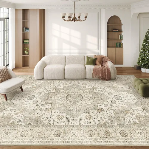 Miniatura 47 de Roxstand Alfombras de 2,44 x 3,05 m para sala de estar, alfombra vintage lavable con respaldo antideslizante, alfombra grande resistente a manchas
