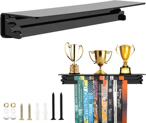 Cosmos Soporte de exhibición de medallas de acrílico, organizador de trofeos y taza de trofeos, estante flotante de montaje en pared para premios