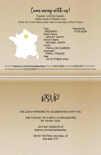 Miniatura 2 de Invitaciones de boda Pasaporte Destino Invitaciones de boda con RSVP Postal desmontable Cantidad de 50