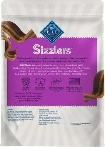 Miniatura 2 de Blue Buffalo Sizzlers - Golosinas suaves y naturales para perros, estilo tocino, golosinas suaves y húmedas con cerdo real de Estados Unidos, sabor