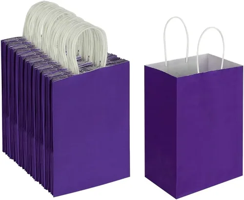 Miniatura 11 de Oikss Paquete de 100 bolsas pequeñas de papel kraft amarillas de 5.25 x 3.25 x 8.25 pulgadas con asas a granel para cumpleaños, bodas, fiestas