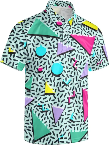 Miniatura 130 de Camisa de golf de los años 80 para hombre, ajuste seco, manga corta, estampada, divertidas, camisas de golf de los años 90 para hombre