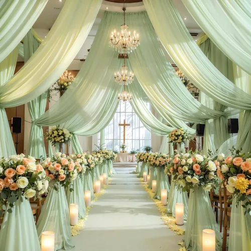 Miniatura 7 de Tela drapeada para arco de boda, 2 paneles de 19 pies, cortinas de arco verde salvia, cortinas de tela de gasa para decoración de arco de boda