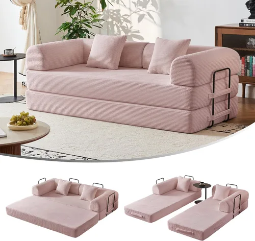 Miniatura 14 de Sofá cama convertible de pana de 79 pulgadas, sofá cama de asiento profundo, sofá cama con cama extraíble, sofá modular para piso de apartamento
