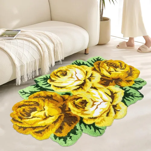 Miniatura 11 de Alfombrilla Abreeze con 4 rosas, alfombrillas con diseño de flores azul, hecha a mano, antideslizante (no se desliza), alfombrilla moderna, de puede