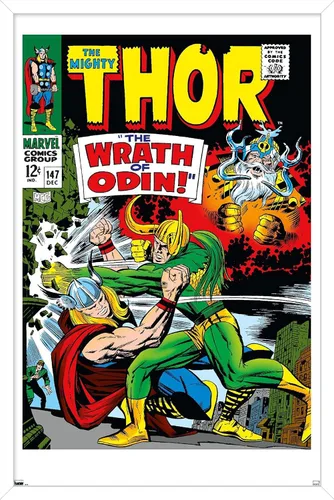 Miniatura 6 de Trends International Marvel Comics Loki - Póster de pared Thor #147, 22.4 pulgadas de largo x 14.7 pulgadas, versión enmarcada en madera de granero