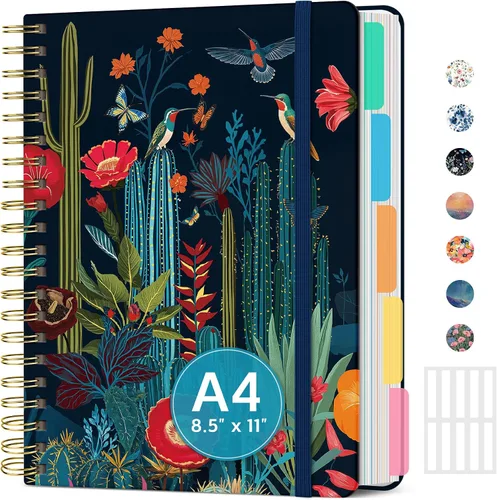 Miniatura 17 de Cuadernos grandes de espiral rayados para el trabajo con divisores y pestañas extraíbles, 8.5 x 11 pulgadas, bonito cuaderno de tapa dura de 5 A