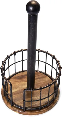 Miniatura 2 de Pfaltzgraff Portarollos de alambre de yunque y madera de acacia, 13.25 pulgadas, negro antiguo