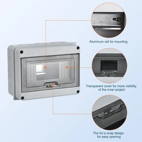 Miniatura 2 de MECCANIXITY Caja de disyuntor de 8 vías IP65 Caja de protección de distribución impermeable para disyuntor de pared interior con conectores