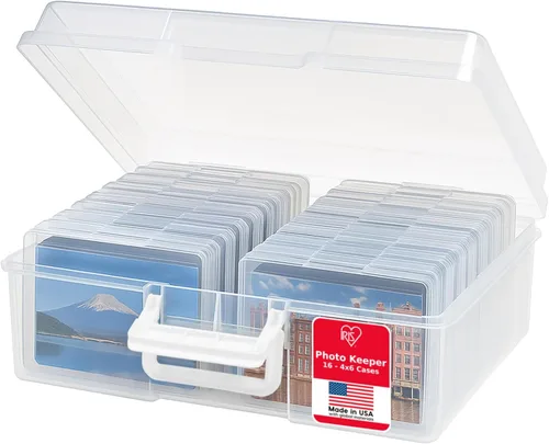 Miniatura 19 de IRIS USA 4 x 6 pulgadas, fabricado en Estados Unidos, paquete de 2 organizadores de fotos y caja de almacenamiento de imágenes con asa, 12 fundas