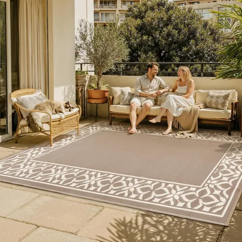Miniatura 37 de PureCozy Alfombra de paja de plástico para exteriores, color negro, beige, grande, impermeable, para patio, 5 x 8 pulgadas, geométrica, reversible