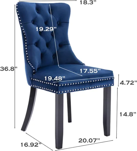 Miniatura 4 de SoarFlash Juego de 6 sillas de comedor de terciopelo, silla lateral de respaldo alto, silla lateral tapizada moderna de alta gama con capitoné y Azul