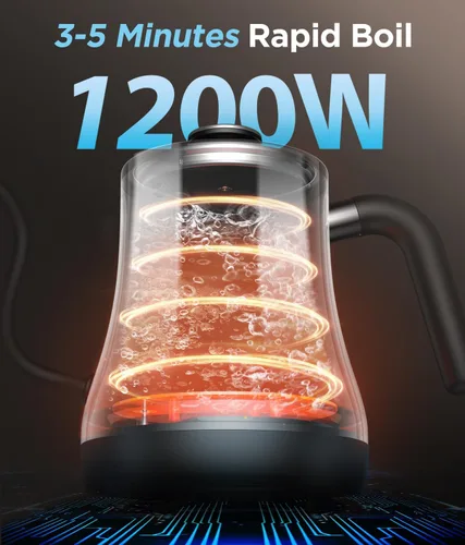 Miniatura 4 de KOIOS Hervidor eléctrico de cuello de cisne con control de temperatura de ± 1 ℉ y modo de silencio, 0.8 litros para café y té, caldera de agua