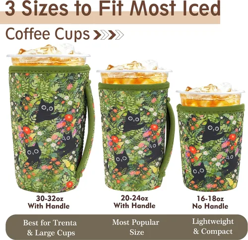Miniatura 2 de KJQJLY Paquete de 3 fundas reutilizables para café helado con asa, de neopreno, aisladas, para bebidas calientes y frías, se adapta a tazas de 16 a