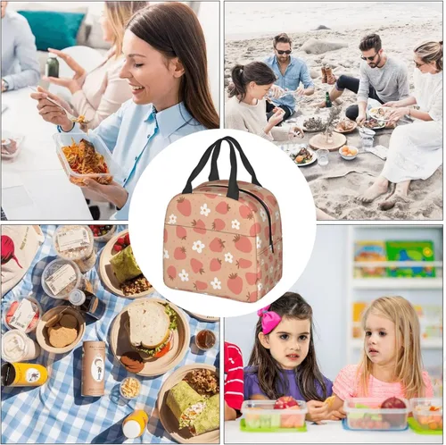 Miniatura 8 de Bolsa de almuerzo con aislamiento de fresas y flores, bolsa reutilizable para el regreso a clases, contenedor portátil para niños y niñas, cajas