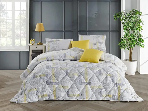 Empire Home Fashi Juego de edredón de algodón turco de 5 piezas, color gris y amarillo, ropa de cama hecha a mano, tamaño matrimonial, Queen, King,