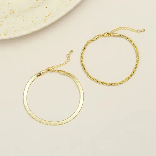 Miniatura 6 de MIDEEO - Pulseras chapadas en oro para mujer, juego de delgadas pulseras de cadena para combinar, de espiga, trenzada, de circonita cúbica