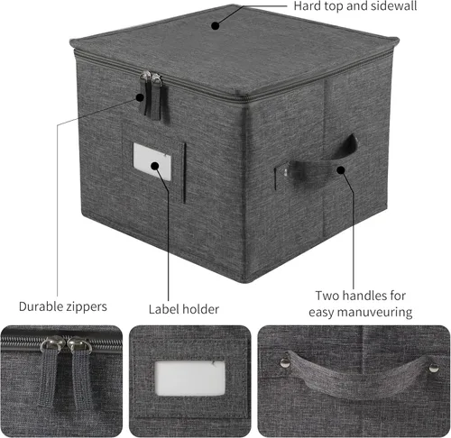 Miniatura 3 de popoly Paquete de 2 cajas de almacenamiento para platillos de 7", contenedor de almacenamiento de vajilla con 24 divisores de fieltro para cuencos