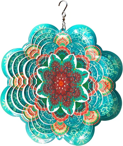 FONMY - Molinillo de viento de acero inoxidable, 3D, manualidad para decoración de jardín, de 6 pulgadas, multicolor, diseño de mandala, flores