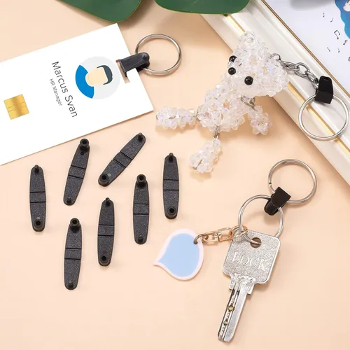 Miniatura 3 de OIIKI 100 clips de plástico para llavero, acrílico negro, pestañas a presión, tarjetero para llaves, anillos, oficina, tarjetas de crédito