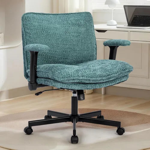 Miniatura 13 de Kassipo Silla de Oficina con Patas Entrecruzadas con Ruedas y Brazos Abatibles, Silla de Escritorio Tapizada con Patas Entrecruzadas, Sillas