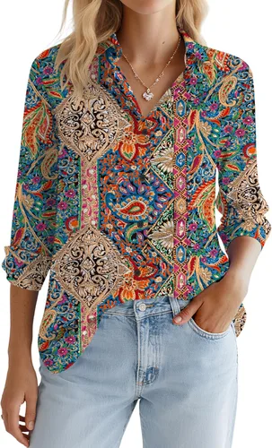 Miniatura 9 de LOMON Camisa de Botones para Mujer Tops de Primavera Verano Manga Larga Negocios Elegante Casual Blusas con Cuello Conjuntos de Trabajo Ropa