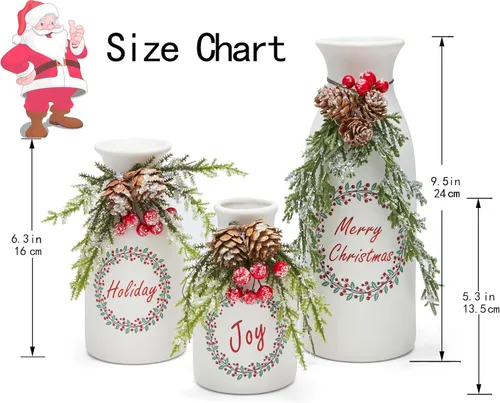Miniatura 4 de Juego de 3 piezas artificial de Navidad, cubierto con decoraciones de Navidad mixtas, botellas de cerámica blancas