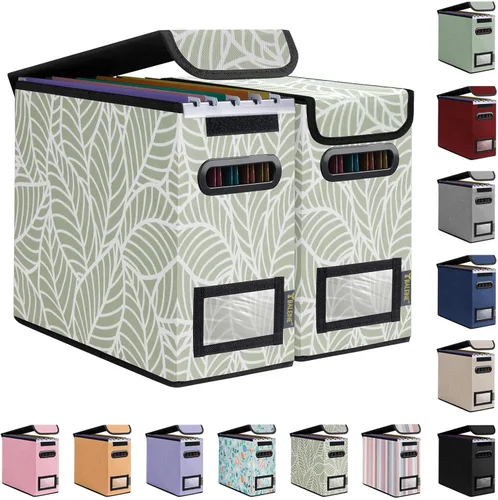 Miniatura 63 de Caja organizadora de archivos Baleine con tapa, organizador de carpetas de archivos plegable con deslizador de plástico, caja de carpetas