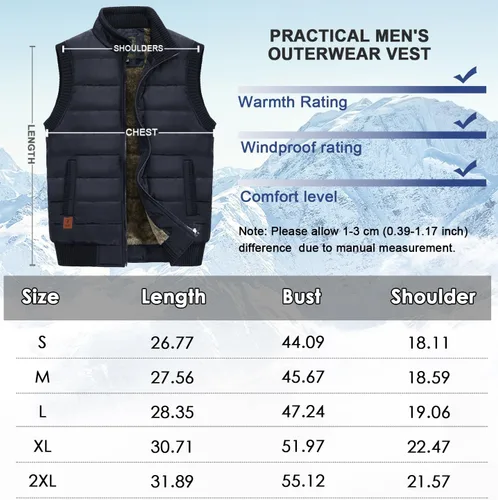 Miniatura 5 de XinYangNi Men's Winter Warm Outdoor Padded Puffer Vest Thick Fleece Lined Sleeveless Jacket