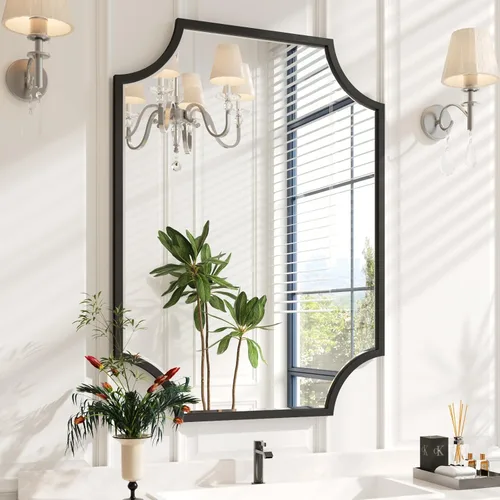 Miniatura 10 de Kelly Miller Espejo de baño negro festoneado para pared, espejo negro de 24 x 36 pulgadas, espejo decorativo de pared con marco biselado para baño