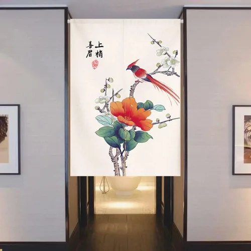 Miniatura 2 de Tapiz japonés Noren para puerta, cortina tradicional china de la riqueza de la fortuna para puerta, pintura de flores, decoración del hogar, 29 x 35