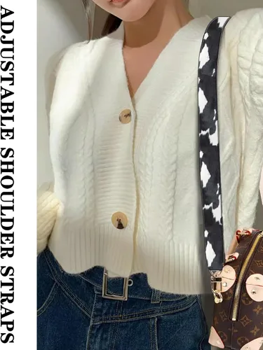 Miniatura 5 de Correas para bolso, hebillas de oro rosa, correa ancha para hombro, cinturón de repuesto ajustable de moda para bolso cruzado de lona, Blanco Black