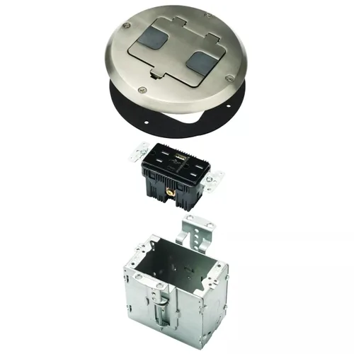 Miniatura 13 de RACO 6239BK Kit de piso con dispositivo dúplex empotrado 15A TR y caja de acero ajustable, 1-Gang, negro