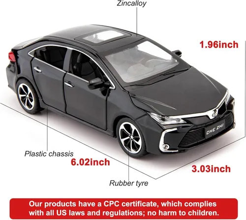 Miniatura 2 de BDTCTK Compatible con modelo de coche 1:32 Corolla, coche de juguete de aleación de zinc con sonido y luz que se tira hacia atrás para niños y Negro
