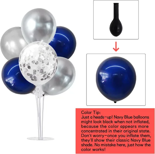 Miniatura 2 de TONIFUL Juego de 6 centros de mesa de globos de color azul marino y plateado para mesa, kit de arco de globos para decoraciones de graduación 2026