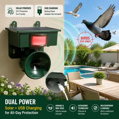 Miniatura 3 de Dispositivos repelentes de pájaros ultrasónicos solares 2026 para exteriores, disuasorio solar para pájaros carpinteros para casa, disuasorios