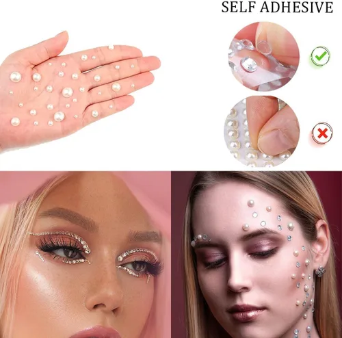 Miniatura 3 de 1600 piezas de perlas y joyas autoadhesivas para ojos, cuerpo, cara, cabello, gemas y perlas para maquillaje, bricolaje, manualidades, accesorios