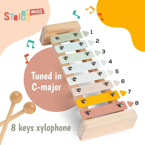 Miniatura 2 de Stoie's Xilófono de madera para niños y bebés, diseño amigable para niños, xilófono de 8 notas con colores de alegría afinado en C-Key con mazos