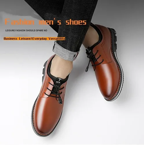 Miniatura 3 de Zapatos Oxford de cuero genuino con cordones para hombre, zapatos ligeros de moda casuales de grano completo para negocios