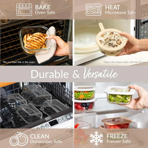 Miniatura 4 de Bentgo Signature - Almacenamiento de alimentos de vidrio a prueba de fugas, juego de 8 piezas, recipientes sin plástico con 1 compartimento