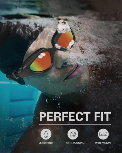 Miniatura 3 de Gafas de natación polarizadas, gafas de natación para hombres, mujeres y adultos, protección antivaho y UV Polarizado + rojo espejo