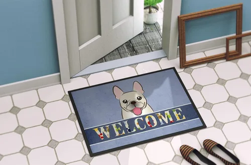 Miniatura 4 de Caroline's Treasures BB1424MAT - Tapete de bienvenida con diseño de bulldog francés de 18 x 27 pulgadas, color azul, para interiores y exteriores