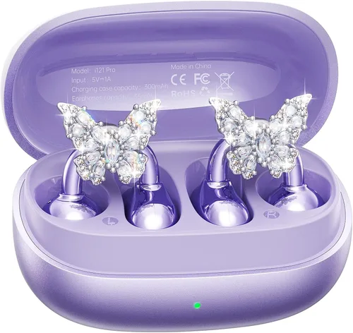 Kinglucky Gen2 Auriculares de clip con aretes de mariposa, carga y almacenamiento sin quitar los aretes, ajuste cómodo y 50 horas de reproducción,