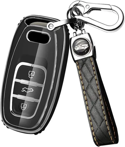 Miniatura 13 de ontto Funda para llavero compatible con Audi Q5 SQ5 Q3 Q7 Q8 A3 A4 A5 A6 A7 llavero remoto sin llave, carcasa brillante con borde plateado negro