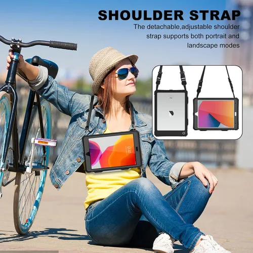 Miniatura 7 de ShellBox Case Funda impermeable para iPad 10.2 de 9ª/8ª/7ª generación, resistente a prueba de golpes, protector de pantalla integrado con correa